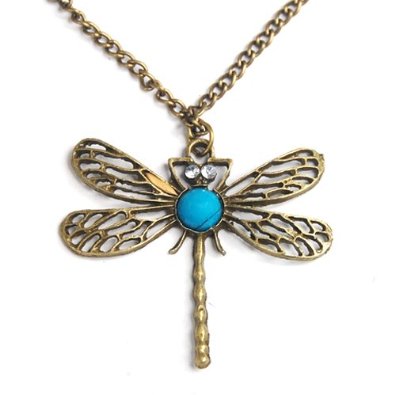 Bronze Hollow Wings Dragonfly Pendant Necklace