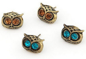 Amazon Owl Head Charm Stud Earrings