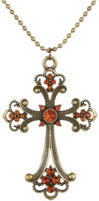 Amazon Bronze Orange Crystal Cross Necklace
