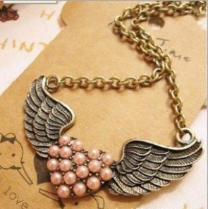 Amazon Vintage Pink Heart with Wings Necklace