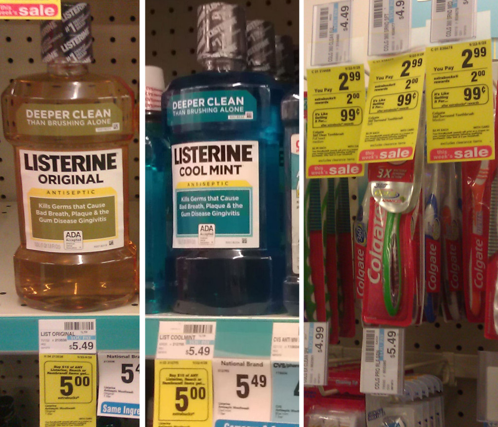 Listerine and Colgate toothbrushes