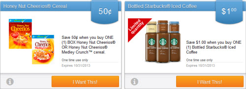 Cheerios & Starbucks Coupons (SavingStar)