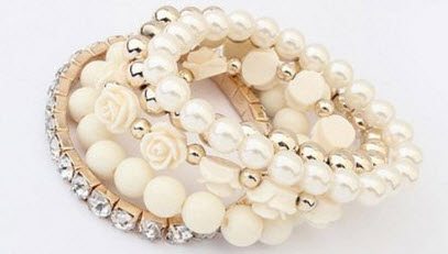 Amazon Acrylic Rose Flower Pearl Rhinestone Elastic Bracelet