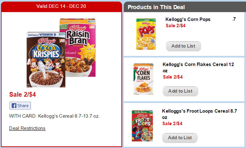 Kellogg's Cereals $1.67 Each Next Week!