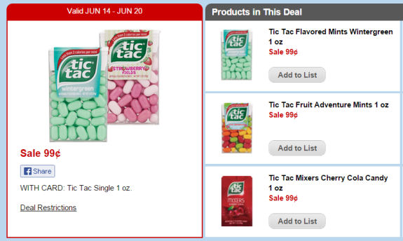 Tic Tacs 49¢ Each + Possible Clearance!