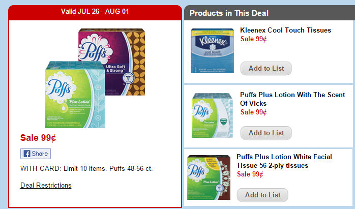 Facial Tissues Just 74¢ Per Box - Puffs or Kleenex Cool Touch!