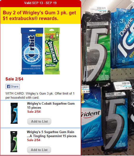 Wrigley's 5 Gum 3 Pks Just $1.13!