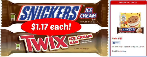 Huge Snickers & Twix Ice Cream Bars $1.17 Each!