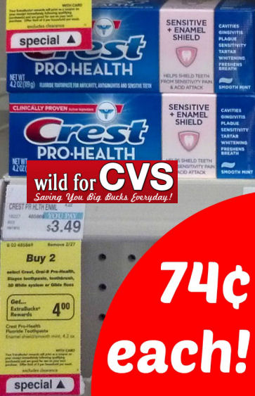 Crest Sensitive + Enamel Shield 74¢ Each!