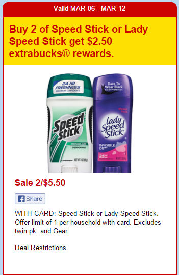 Speed Stick As Low As 75¢ Each Next Week!