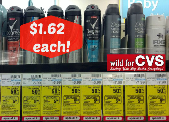 Dove M+C, Degree Men & Axe Dry Sprays $1.62 Each!