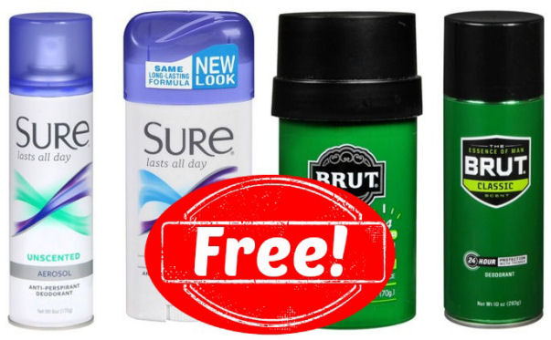 New Coupons for Free Sure or Brut Deodorant!