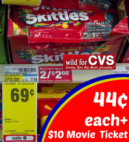 Skittles 44¢ Each + $10 Movie Ticket!