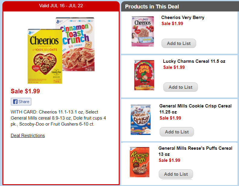 General Mills cereal box deals