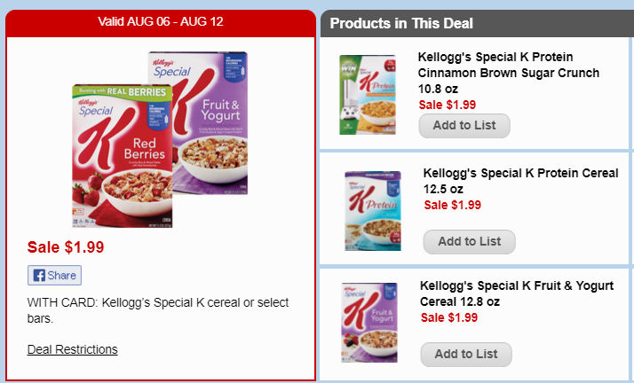 Special k cereals deal